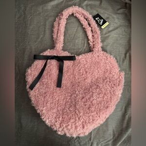 Art Class Pink Fuzzy Heart-Shaped Bag, NWT